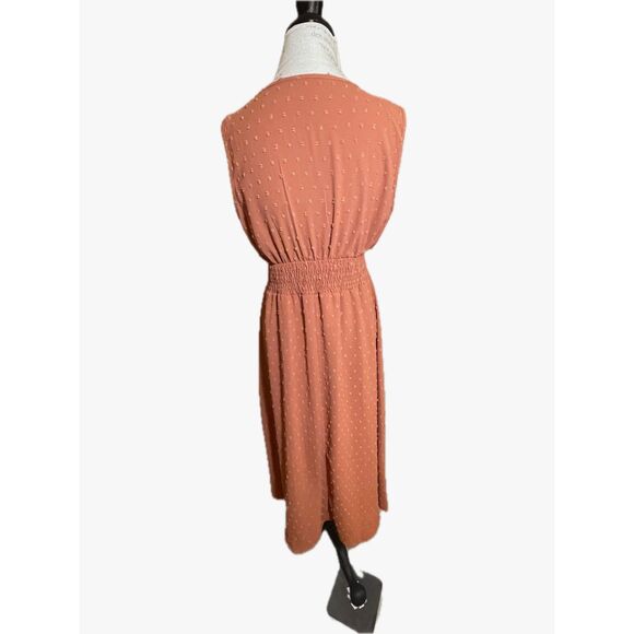 Burnt Orange Swiss Dot Shirred A-line Dress, size L - Picture 3 of 9